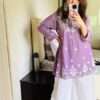 Purple Chikankari Cotton Handwork Straight Short Kurti-mainimg