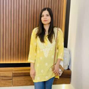 Yellow Chikankari Rayon Short kurti mainimg